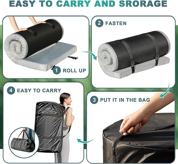 Memory Foam Camping Mattress Pad, CertiPUR-US Waterproof Portable Roll Up Mattress for Adults, Thick Floor Sleeping Mat Pad for Car Truck Tent with Travel Bag