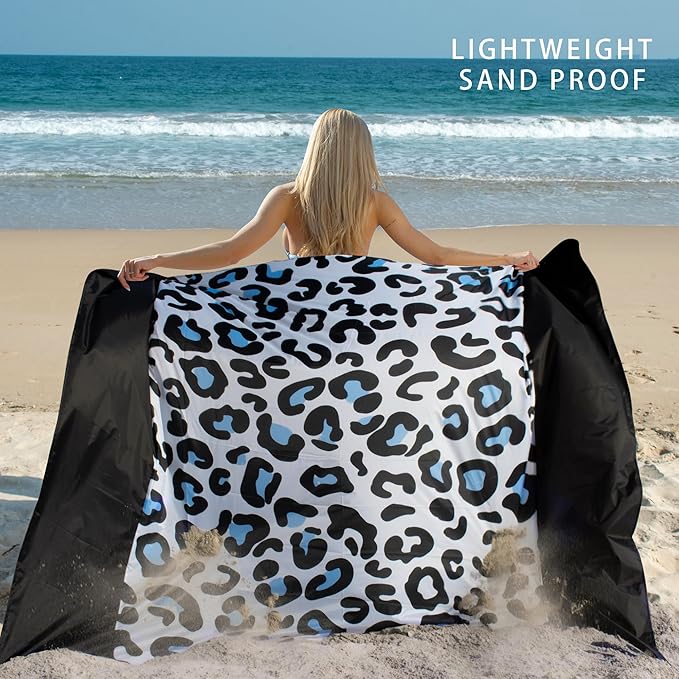 Sandproof Waterproof Beach Blanket, 80"x80" Large Beach Mat for 4-6 Adults, Lightweight Quick Dry Windproof Picnic Mat