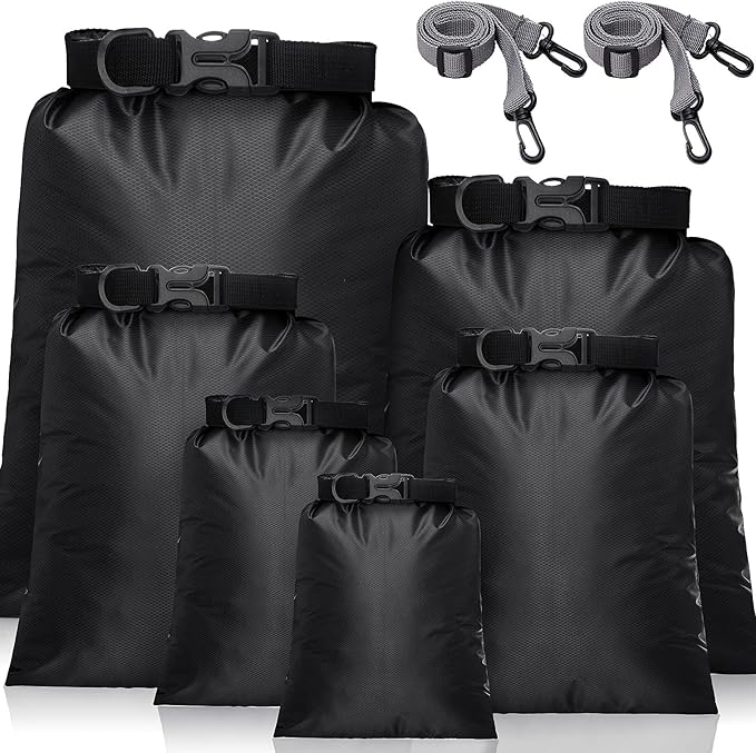 Shappy 6 Pcs Waterproof Dry Bag Set 6 Sizes Lightweight Sacks and Long Adjustable Shoulder Strap Outdoor Water Proof Keep Gear Dry Bag Stuff Sacks for Backpacking, Boating, Hiking, Camping (Black)