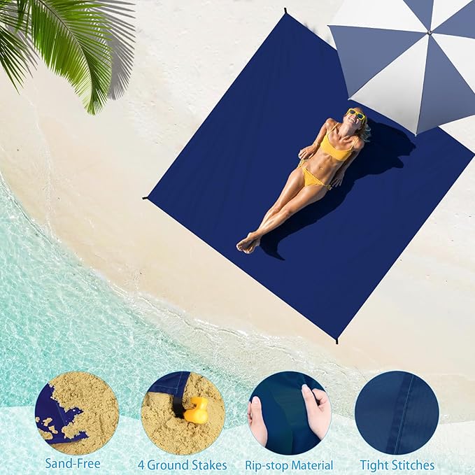 BYDOLL Beach Blanket 78''X81'' 4-7 Adults Oversized Lightweight Waterproof Sandproof Blanket for Beach Large Picnic Mat Travel Camping