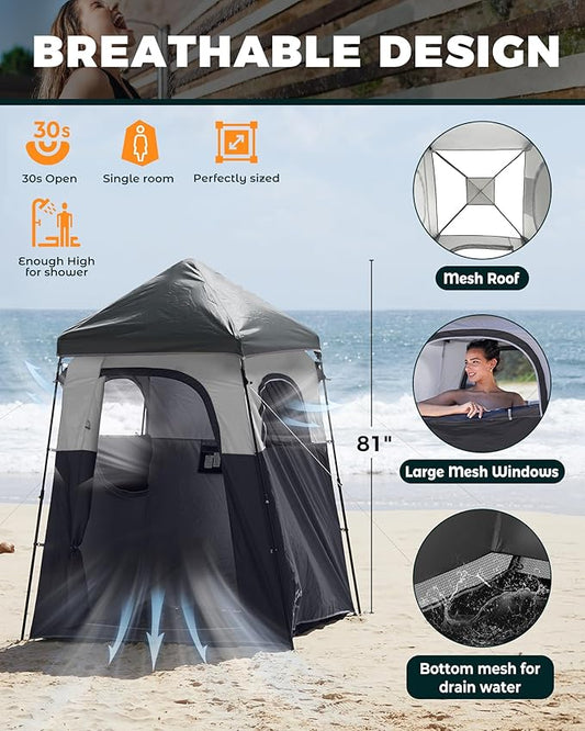 KingCamp Camping Shower Tent, Instant Portable Privacy Shelter, 1/2 Room Large Outdoor Toilet Tent with Floor, Water-Resistant, Windproof & Easy Setup for Beach, Camping & Hiking