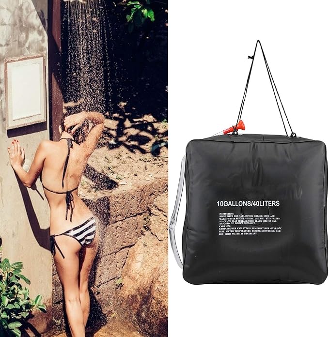 Fdit 40L Portable Solar Shower Bag Automatic Heat Absorption Large Capacity PVC Outdoor Camping Shower with Retractable Shower Head, Suitable for Travel Hiking