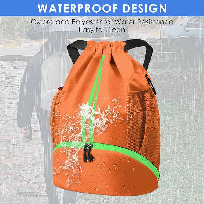 BROTOU Soccer Bags, Football Backpack, Volleyball Bag, Drawstring Soccer Backpack with Ball and Shoe Compartment