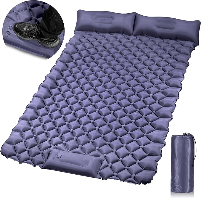 Double Camping Pads for Sleeping, Ultralight Floor Mattresses for Sleeping with Built-in Pillow Foot Pump, Mattress Foldable for Tent, Backpacking, Hiking, Car Traveling, Navy Blue