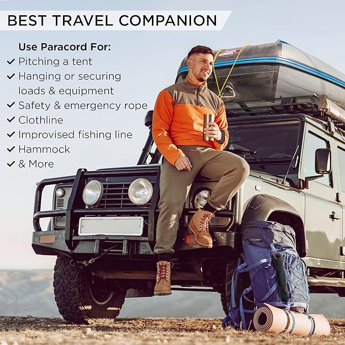 Bundle of 2 Items – TECEUM Paracord Type IV 750 lb Black 50 ft & Type III 550 Red (Fire) 100 ft – 4mm – Nylon Strong Tactical MIL–SPEC Parachute Cord – Survival Emergency EDC Camping Hiking Military