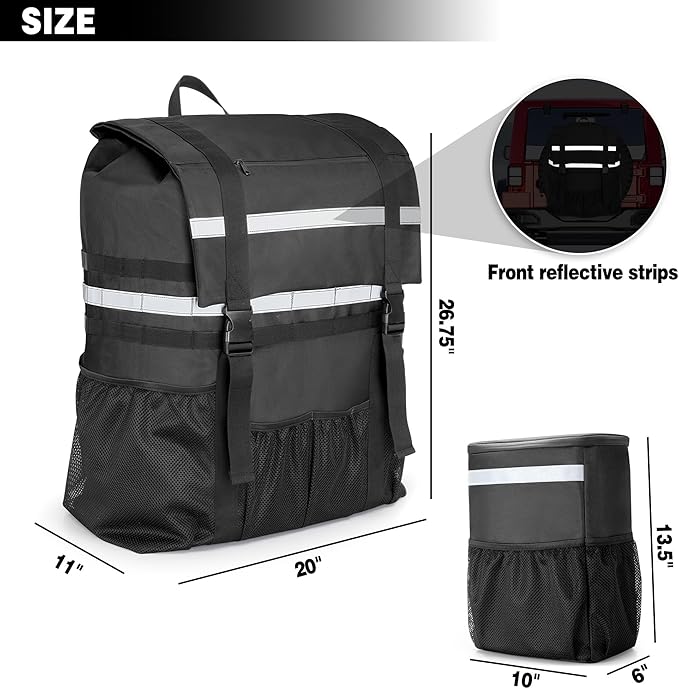 Spare Tire Trash Bag with a Car Trash Can, Tailgate Trash Bag for Truck, SUV or Car, Fits Tire up to 40”, Black