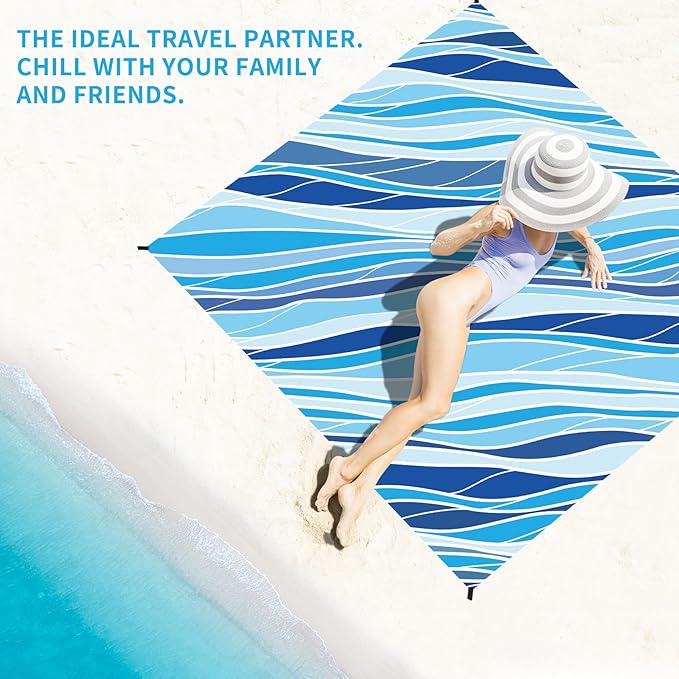 BYDOLL Beach Blanket Waterproof Sandproof 78''×81'' Suits1-4 Adults Compact Lightweight Oversized Sand-Free Blanket Large Picnic Mat for Beach Travel Camping Hiking