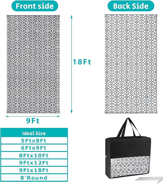 HEBE Outdoor Rug 9'x18' for Patios Waterproof Clearance Reversible Patio Mat Plastic Straw Rug RV Camping Mat Outside Area Rug Carpet for Camping RV,Porch,Deck,Balcony,Camper,Backyard