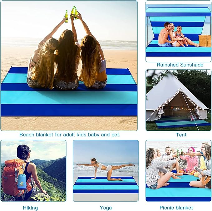 BYDOLL Beach Blanket 78''X81'' 4-7 Adults Oversized Lightweight Waterproof Sandproof Blanket for Beach Large Picnic Mat Travel Camping