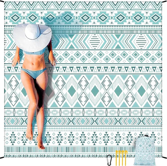 Beach Blanket Waterproof Sandproof Extra Large Beach Mat 79" X 83"/120"x108"for 1-8 Adults Quick Drying Durable Outdoor Picnic Mat for Beach Travel Camping Hiking