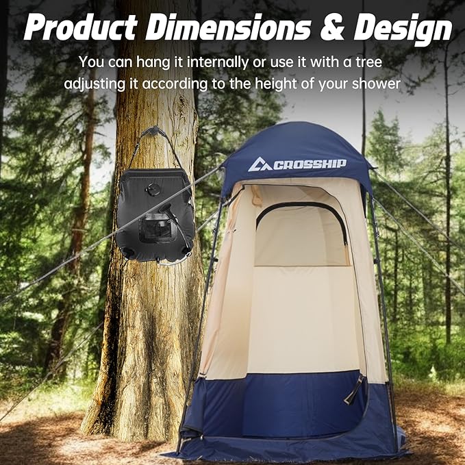 Camping Shower Tent - Outdoor Privacy Tent with Solar Shower Bag - 84.6" H*60" W Privacy Shelter for Outdoor Bathroom, Changing Room & Fishing, UV Resistant&Waterproof Camping Bathroom