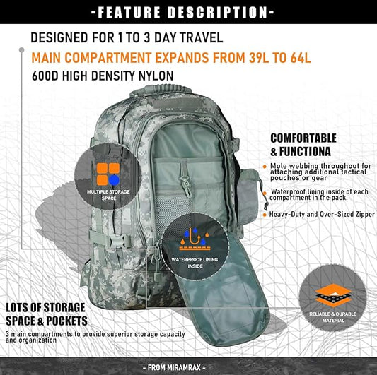Tactical Backpack Military Army Daypack - Assault Pack for Men Molle Backpacks Bug Out Bag 3 Day Pack for Hiking