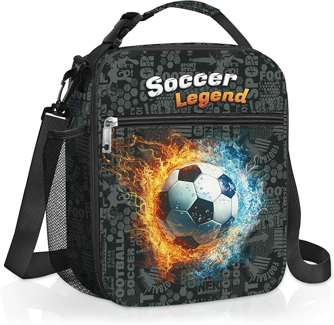 Clastyle 3D Insulated Kids Lunch Bag Large Thermal Cooler Bag for Boy Picnic School Lunch Box Tote,Fire Football