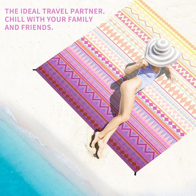 BYDOLL Beach Blanket Waterproof Sandproof 78''×81'' Suits1-4 Adults Compact Lightweight Oversized Sand-Free Blanket Large Picnic Mat for Beach Travel Camping Hiking