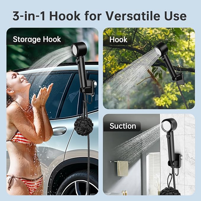 Portable Shower - 8000mAh Rechargeable Camping Shower Pump with Bath Sponge, 4 Spray Modes, IPX8 Waterproof, Ideal for Outdoor Camping, Travel, Car Washing, Pet Bathing, and Watering Plants