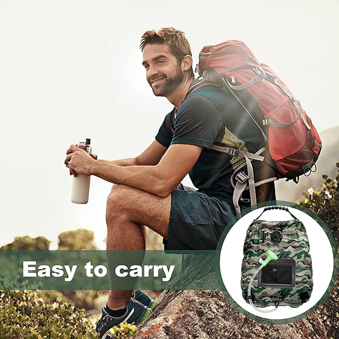 Solar Shower Bag, Solar Heating Camping Shower Bag, 5Gal(20L) Portable Camping Shower Bag, with Removable Hose and On-Off Switchable Shower Head, for Outdoor Traveling/Climbing/Hiking/Beach/Swimming