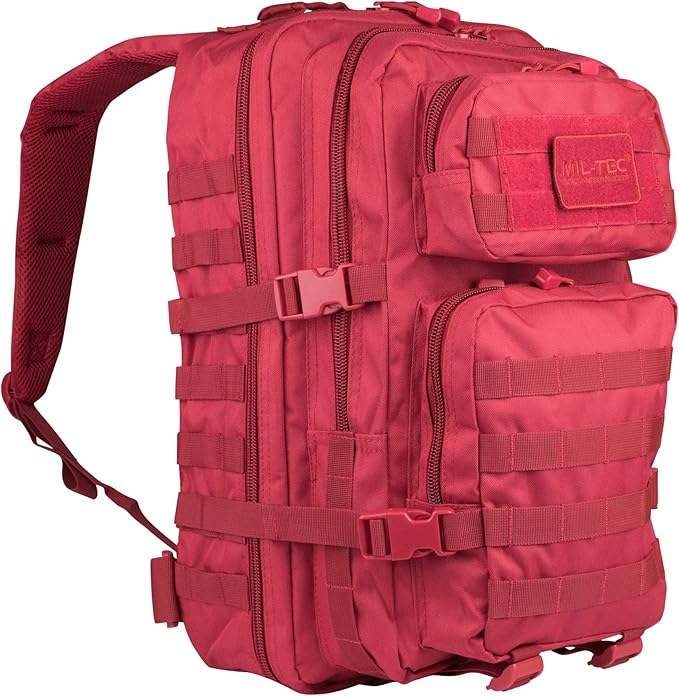 Mil-Tec Unisex Assault Pack - Rugged Durable Lightweight Ergonomic Versatile Tactical Outdoor Camping Hiking Backpack with Adjustable Padded Shoulder Straps & MOLLE Loops, Red, 36L