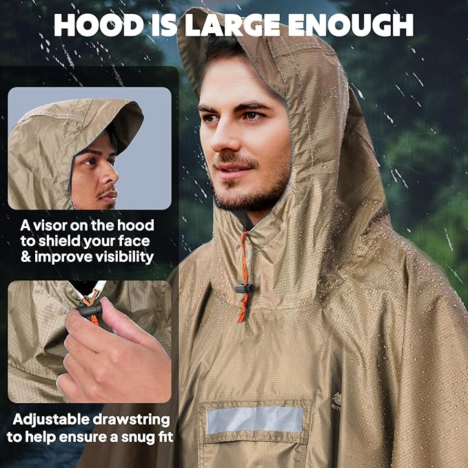 ANYOO Hooded Rain Poncho for Adults Waterproof Lightweight Rain Coat for Men Women Reusable Rain Jacket for Emergency Outdoor