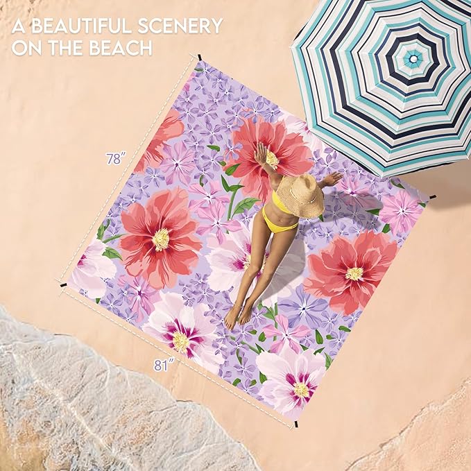 BYDOLL Beach Blanket 78''X81'' 4-7 Adults Oversized Lightweight Waterproof Sandproof Blanket for Beach Large Picnic Mat Travel Camping