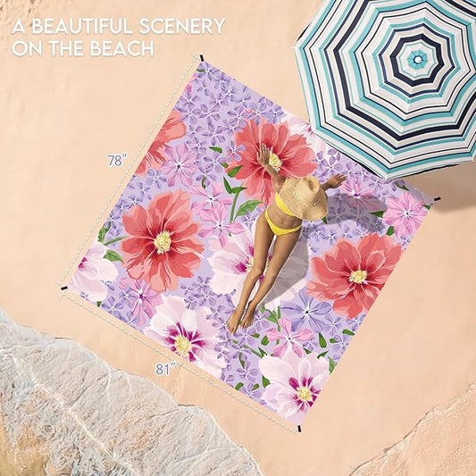 BYDOLL Beach Blanket 78''X81'' 4-7 Adults Oversized Lightweight Waterproof Sandproof Blanket for Beach Large Picnic Mat Travel Camping