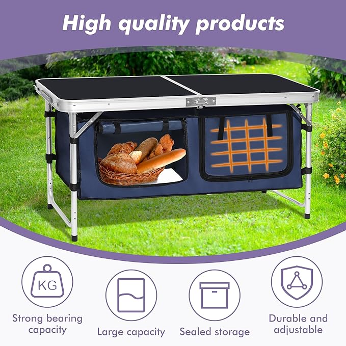 Camping Folding Aluminum Table with Adjustable Legs for Outdoor Travel Beach, Backyards, BBQ, Party and Picnic Foldable Table