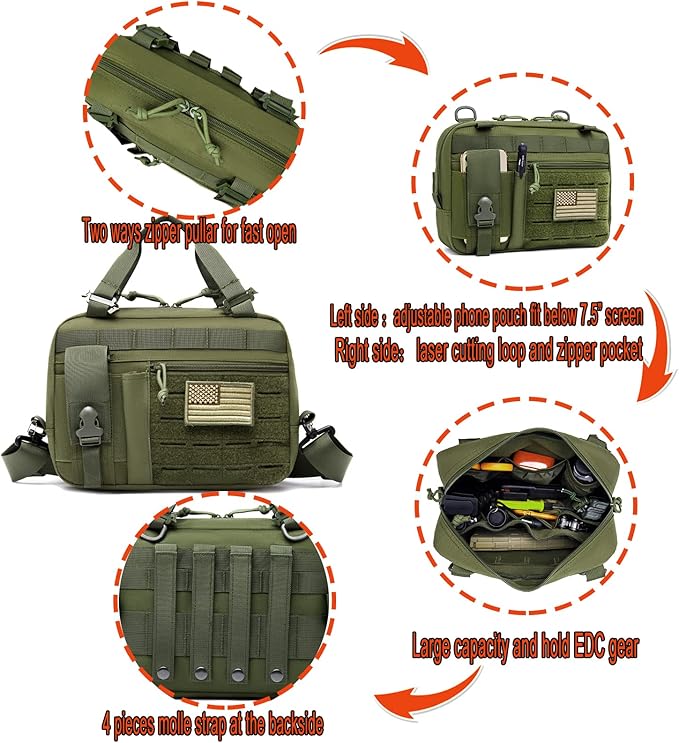 Tactical Molle Admin Pouch of Laser Cut Design,Medical EMT Organizer with Phone Pouch,EDC EMT Pack IFAK Tool Holder with US Patch (Large Green Include Accessories)