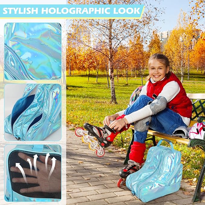 Roller Skate Bag Inline Skates Bag Stylish Large Capacity Ice Skate Bags Figure Skating Bag Waterproof Ice Skate Bag for Women with Adjustable Strap Roller Skate Accessories
