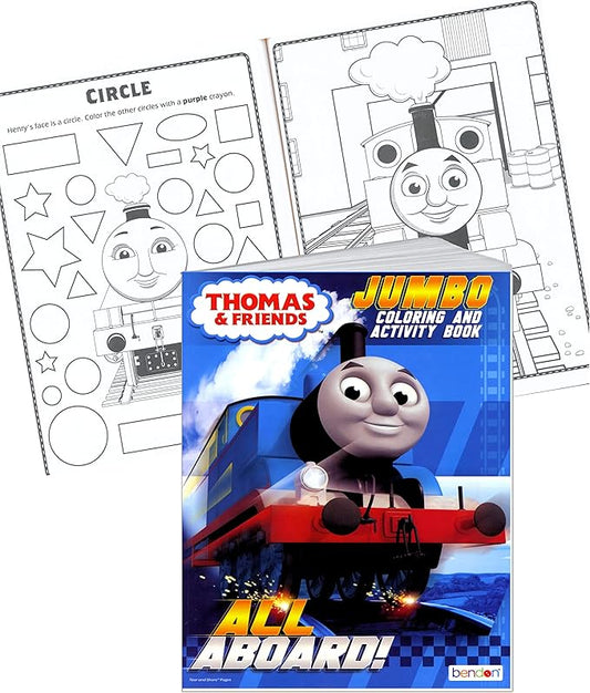 Thomas The Train Coloring Book with Thomas and Friends Stickers Bundle with Thomas The Train Stickers and 2-Sided Door Hanger