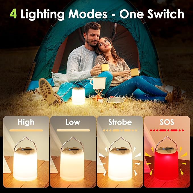 LED Camping Lantern, Rechargeable Camping Light, 4 Modes Outdoor Flashlights Lanterns with 1000LM, Water Resistant Portable Emergency Camp Light for Hurricane Hiking Survival Kits - Khaki