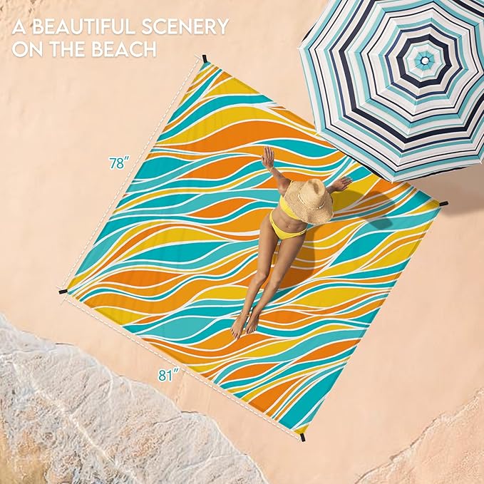 BYDOLL Beach Blanket Waterproof Sandproof 78''×81'' 1-7 Adults Oversized Lightweight Large Picnic Mat Waterproof Sandproof Blanket for Beach
