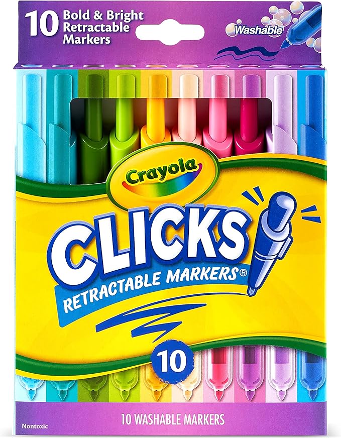 Crayola Clicks Retractable Markers (10ct), Washable Markers for Kids, Click Markers, School Supplies for Kids, Gifts, Ages 5+