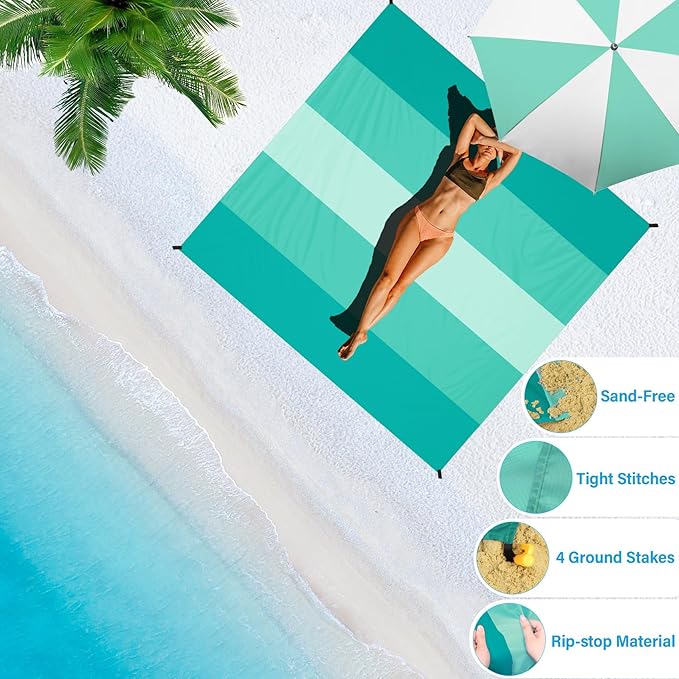 BYDOLL Beach Blanket Waterproof Sandproof 78''×81'' 1-7 Adults Oversized Lightweight Large Picnic Mat Waterproof Sandproof Blanket for Beach