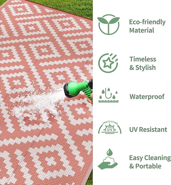 GENIMO Outdoor Rug for Patio Clearance, 6'x9' Reversible Plastic Straw Rugs, Lightweight Waterproof RV Camping Mat for Camper, Balcony, Deck, Backyard, Picnic, Brickred