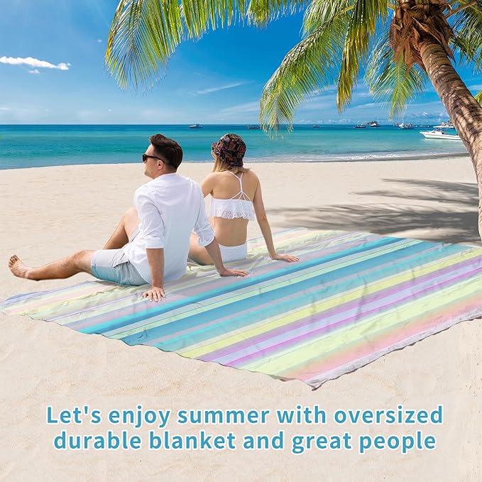 BYDOLL Beach Blanket Waterproof Sandproof 78''×110'' Suits1-7 Adults Compact Lightweight Oversized Sand-Free Blanket Large Picnic Mat for Beach Travel Camping Hiking