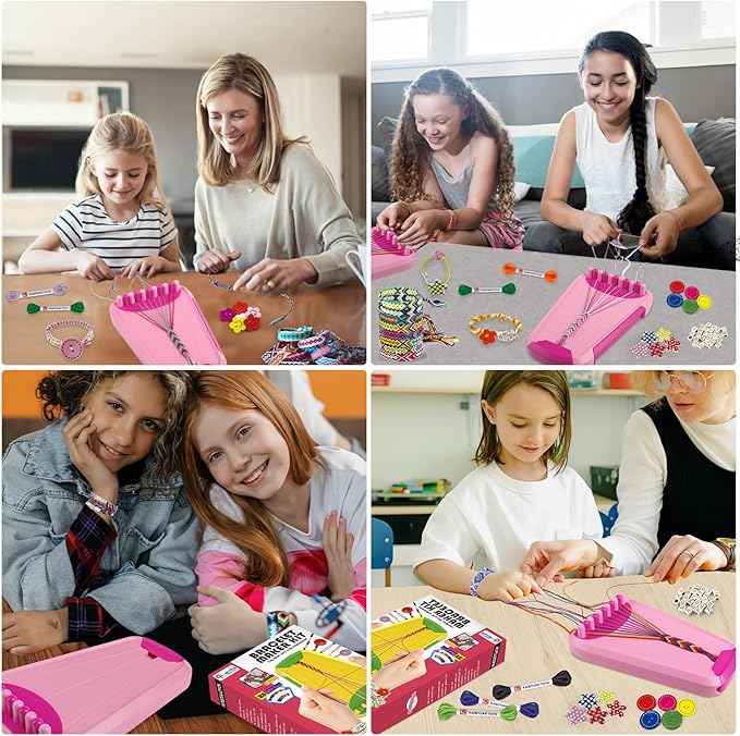 Arts and Crafts for Kids Ages 8-12,Friendship Bracelet Making Kit for Girl,Kids Jewelry Making Kit with 28 Pre-Cut Threads,Christmas Birthday Gifts for Ages 6 7 8 9 10 11 12 Year Old Pink