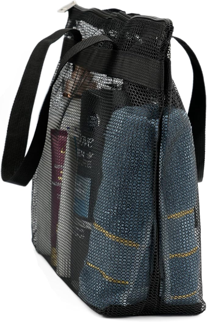 Portable Mesh Shower Caddy Tote Bag Hanging Toiletry Bag with Zipper for Travel, Bath, Gym, Beach, Camping, Dorm