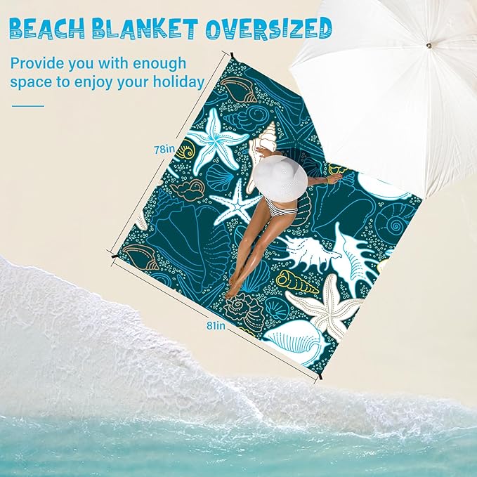 Beach Blanket Waterproof Sandproof 1-7 Adult Oversized 78 '' × 81 '' Lightweight Durable Compact Sand Free Beach Mat for Travel Camping Hiking Picnic Blanket Extra Large