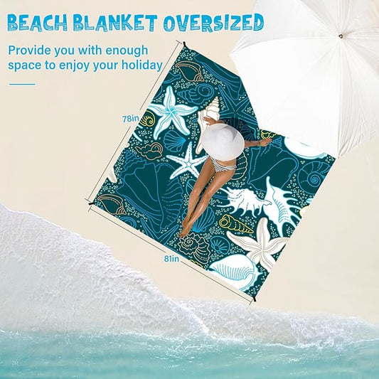 Beach Blanket Waterproof Sandproof 1-7 Adult Oversized 78 '' × 81 '' Lightweight Durable Compact Sand Free Beach Mat for Travel Camping Hiking Picnic Blanket Extra Large