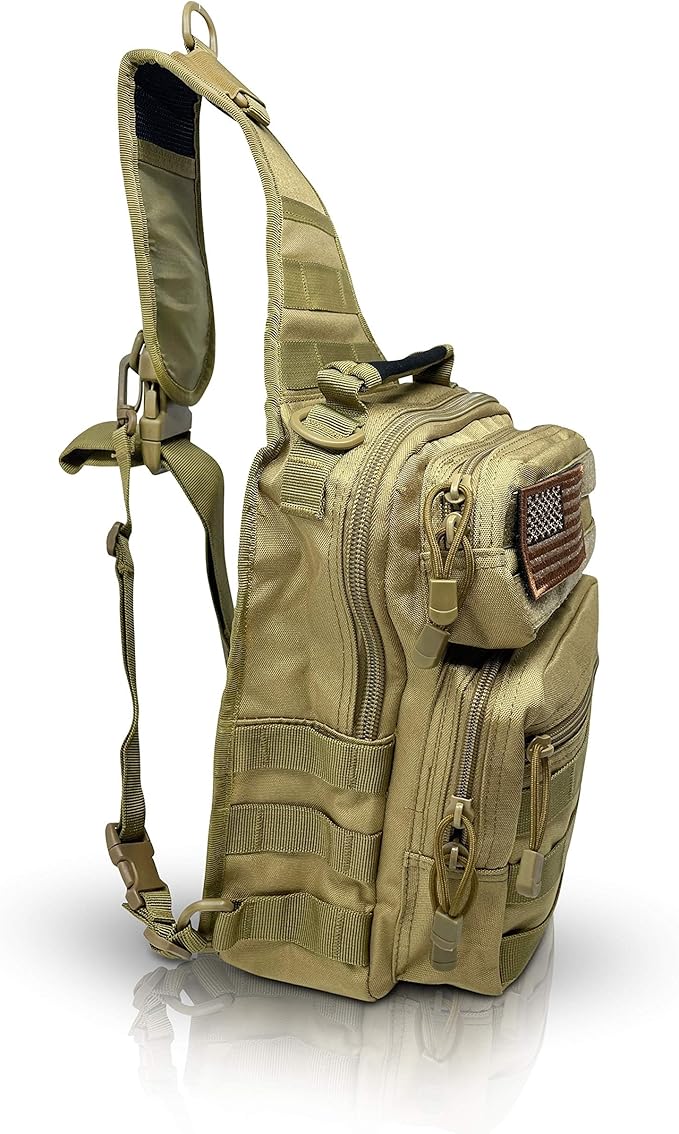 Tactical Sling Military Waterproof Bag - Everyday Carry EDC Diaper Back pack - Assault Rover Shoulder Sling Molle Gun Range Bag - Hiking, Hunting, Camping, Traveling Comfort - Beige