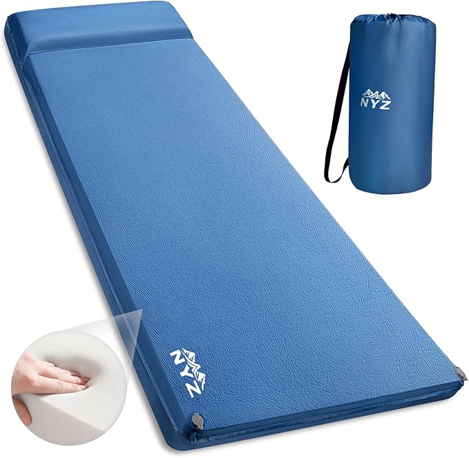 NYZ Self Inflating Sleeping Pad for Camping 3.1" Ultra-Thick Memory Foam Camping Mattress 20s Quick Inflation Camp Mat with Pillow Waterproof 4-Season for Camping Travel Tent Car