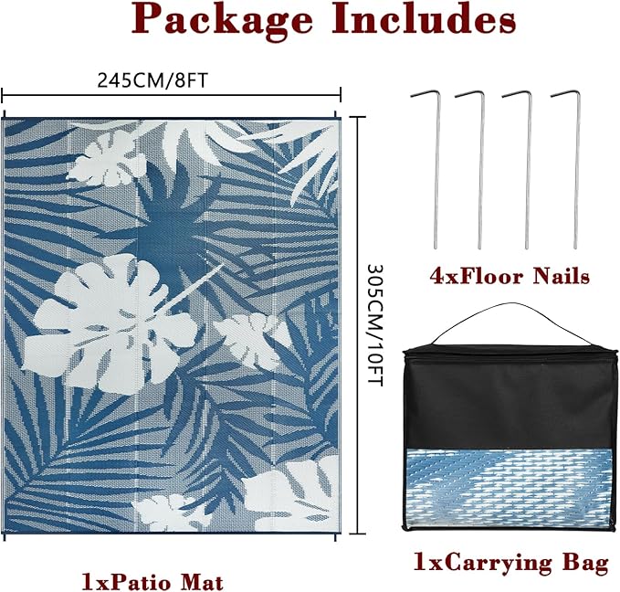 Homcomoda Outdoor Rugs 8’x10’ Waterproof Reversible Patio Rugs Outdoor Clearance Lightweight Outdoor Rugs Portable RV Camping Mats for Tents Deck Porch BBQ Beach Backyard