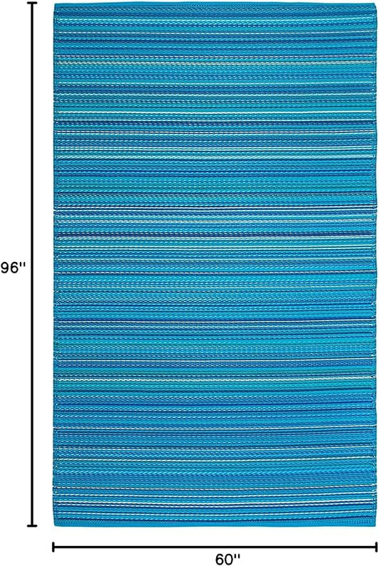 FH Home Outdoor Rug - Waterproof, Fade Resistant, Reversible - Premium Recycled Plastic - Striped - Patio, Deck, Porch, Balcony - Havana - Turquoise Crease Free - 5 x 8 ft
