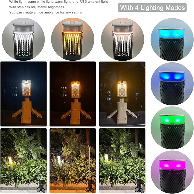 Camping Lantern, 14000mAh Rechargeable Telescopic Camping Lights Built-in Magnetic Stand with Speaker, Portable Waterproof Outdoor LED Flashlight for Emergency, Hiking, Camping, Fishing -Khaki