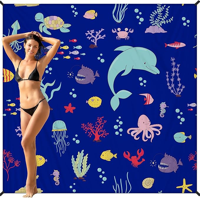 BYDOLL Beach Blanket Waterproof Sandproof 78''×81'' 1-7 Adults Oversized Lightweight Large Picnic Mat Waterproof Sandproof Blanket for Beach