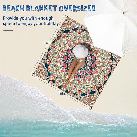 Beach Blanket Waterproof Sandproof 1-7 Adult Oversized 78 '' × 81 '' Lightweight Durable Compact Sand Free Beach Mat for Travel Camping Hiking Picnic Blanket Extra Large