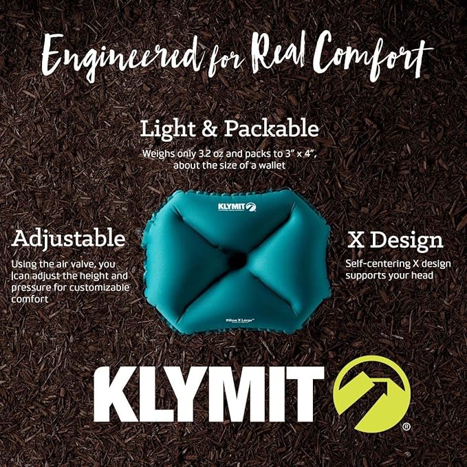 Klymit Pillow X Travel Pillow, Lightweight Inflatable Hybrid Airplane, Backpacking, Hammock, and Camping Pillow