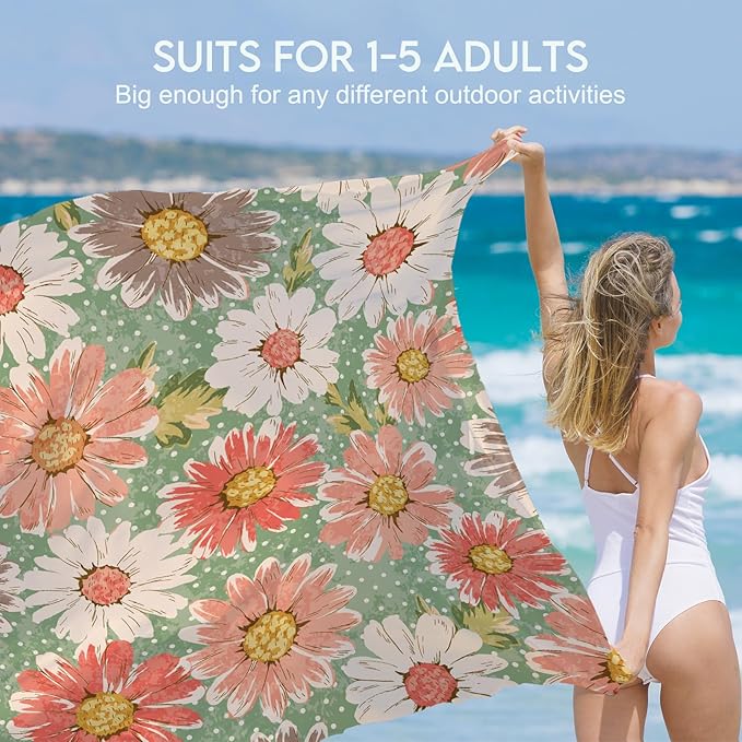 BYDOLL Beach Blanket 78''X81'' 4-7 Adults Oversized Lightweight Waterproof Sandproof Blanket for Beach Large Picnic Mat Travel Camping