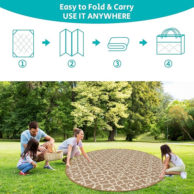 HEBE Outdoor Rug 8ft for Patios Waterproof Clearance Reversible Patio Mat Plastic Straw Rug RV Camping Mat Outside Area Rug Carpet for Camping RV,Porch,Deck,Balcony,Camper,Backyard