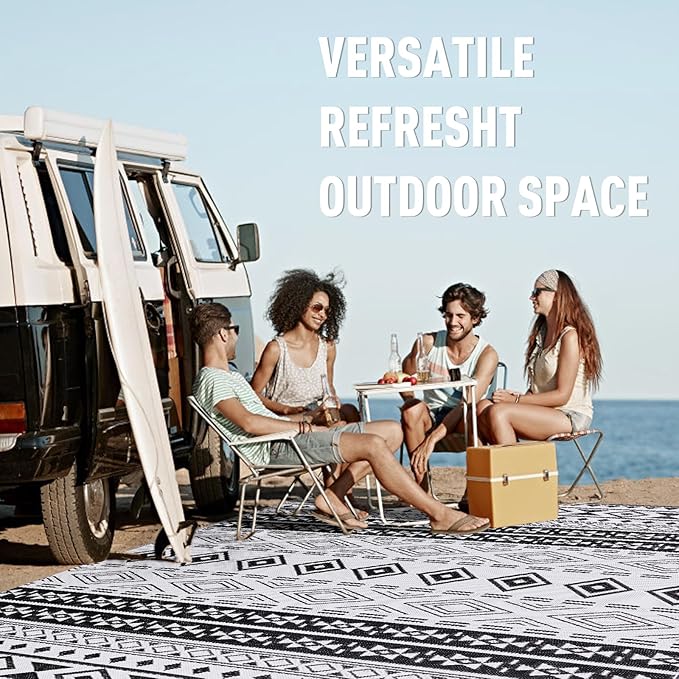 WILDROOTS 9'x12' Outdoor Plastic Rug for Patio Clearance, Waterproof Mat, Reversible Plastic Camping Rugs, RV, Porch, Deck, Camper, Balcony, Backyard