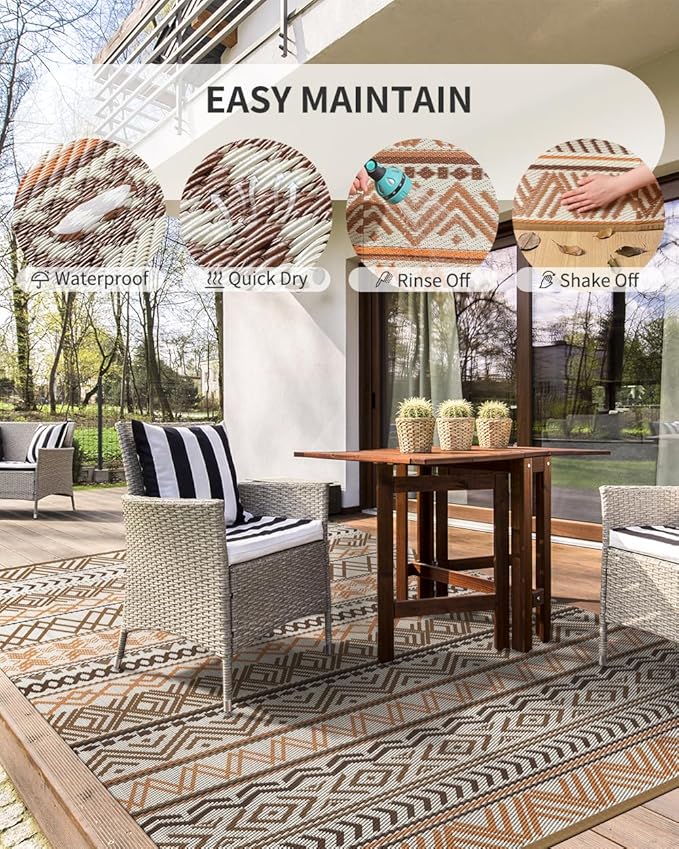 MontVoo Outdoor Rug Carpet 8x10 Waterproof-Patio Rug Mat Reversible RV Camping Rug Picnic Mat Plastic Straw Outside Rug for Balcony Porch Deck Beach-Boho Outdoor Area Rug for Patio Decor Colorful